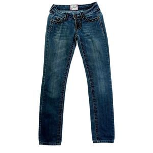 Voice Jeans‎ Juniors Sz 1 Embroidered Denim Straight Leg Low Rise Cotton Stretch